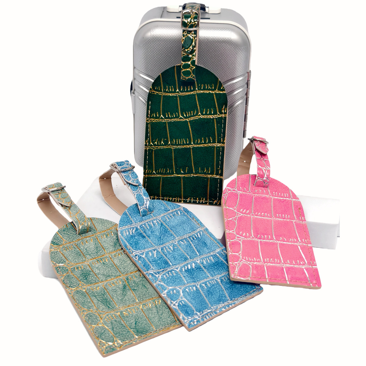 Leatherwork Letters - Crocodile Embossed Gold/Silver Color Border Luggage