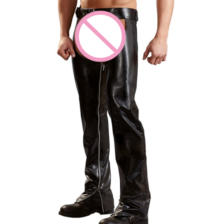 Leather Work Pants - Open Crotch PU Leather Loose Long