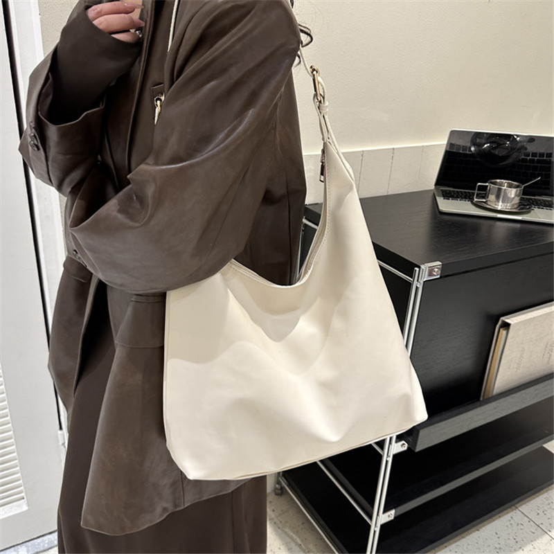 Leather Work Outfit - Sleek Black Leather Shoulder Underarm Bag