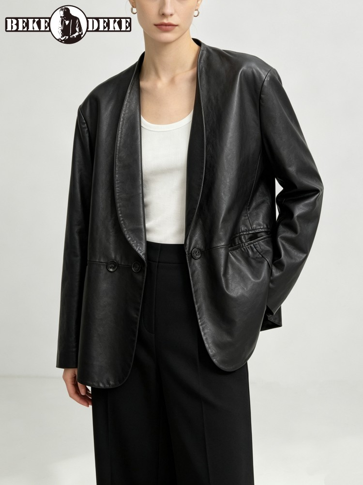 Fashion Women Loose Fit Soft R - đánh giá và giá Leather Work Jacket Women'S