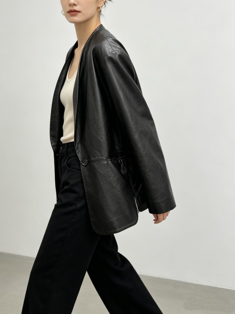 Fashion Women Loose Fit Soft R - đánh giá và giá Leather Work Jacket Women'S
