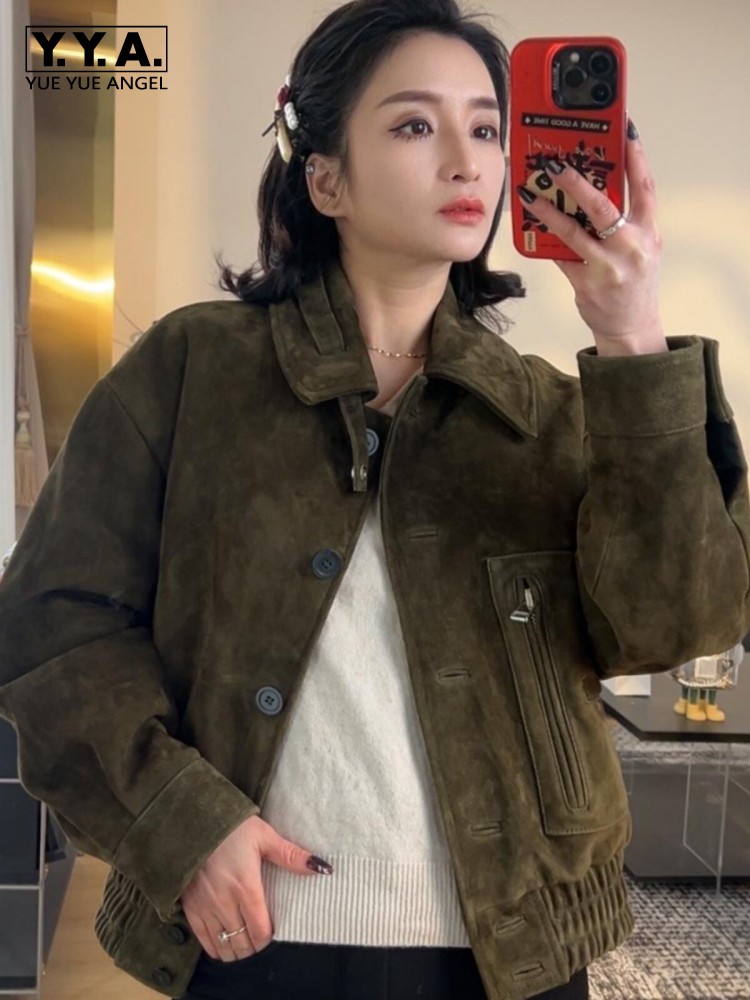 Luxury Retro Women Sheep Suede - đánh giá và giá Leather Work Jacket Women'S