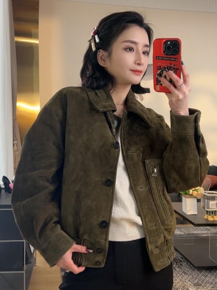 Luxury Retro Women Sheep Suede - đánh giá và giá Leather Work Jacket Women'S