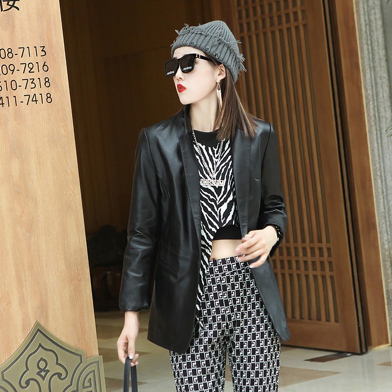 Autumn Elegant Women Soft Shee - đánh giá và giá Leather Work Jacket Women'S