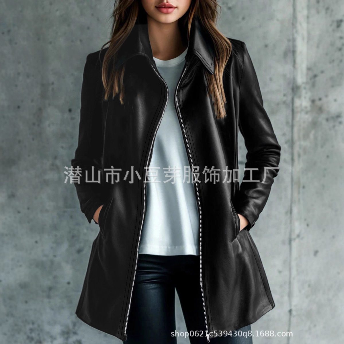 Women Mid Length Coats Zipper  - đánh giá và giá Leather Work Jacket Women'S