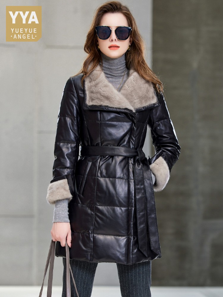 Elegant Ladies Mink Fur Collar - đánh giá và giá Leather Work Jacket Women'S