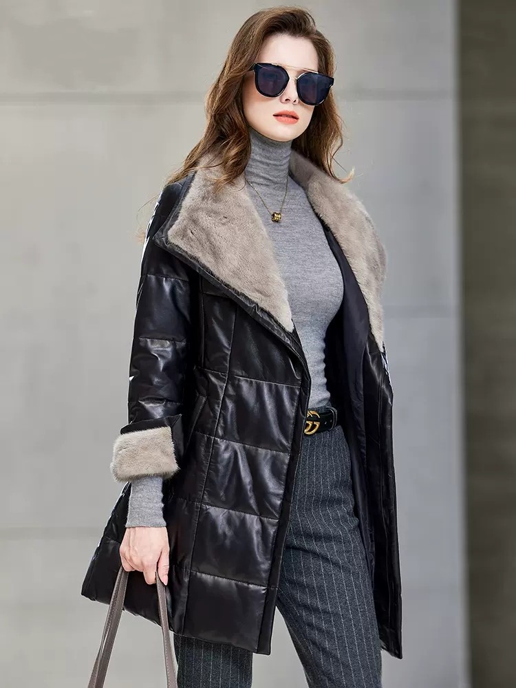 Elegant Ladies Mink Fur Collar - đánh giá và giá Leather Work Jacket Women'S