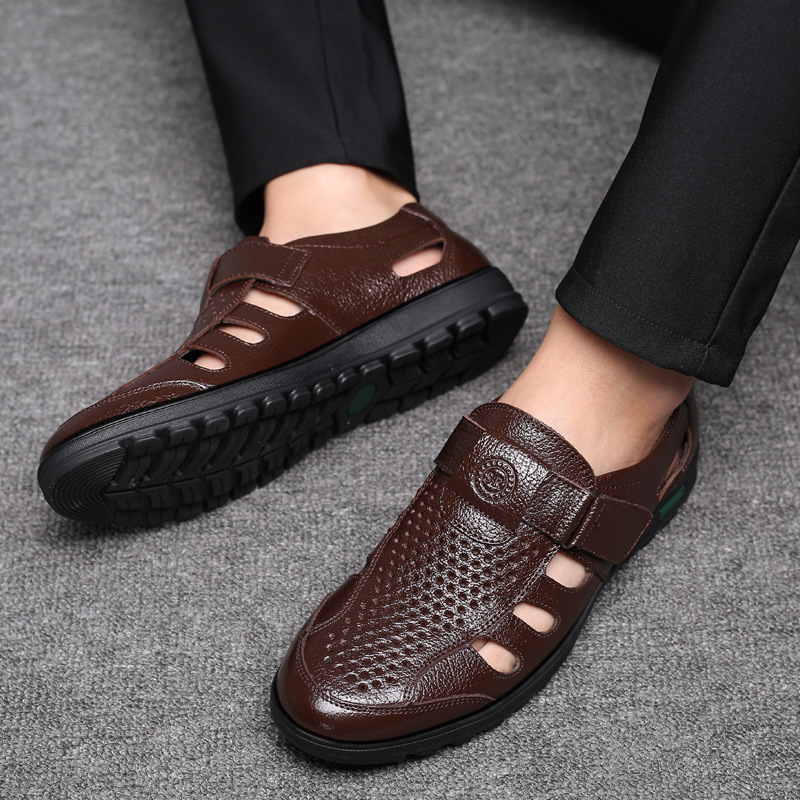 Men's Leather Sandals Hollow O - đánh giá và giá Leather Work Outfit